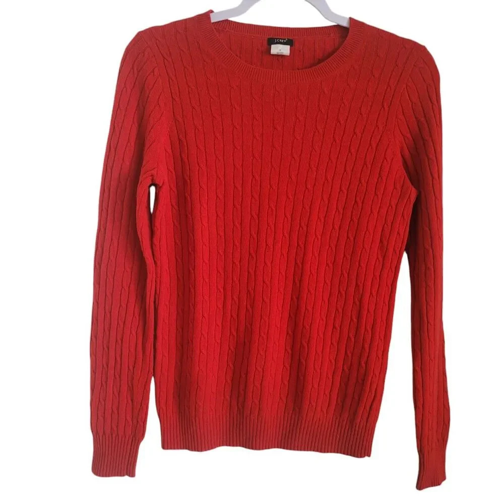 J. Crew Wool Cashmere Blend Cable Knit Sweater Women's Size Small Red Holdiay